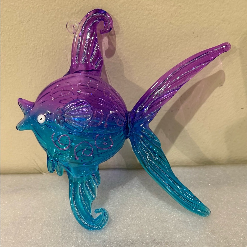 Purple and Blue Tropical Fish Hand-Blown Glass Decoration Ornament